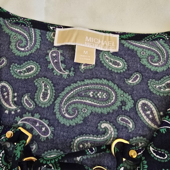 Michael Kors Women Iris And Green Paisley Lace Up Tunic Batwing Sleeves Medium - Picture 6 of 10